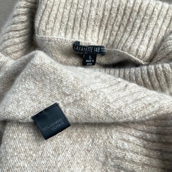 Lafayette 148 Sweater Cashmere Turtleneck Beige Long Sleeve Classic (L) - Picture 5 of 7
